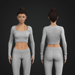 Ladies Squared Off Strappy Neckline Long Sleeve Crop Top