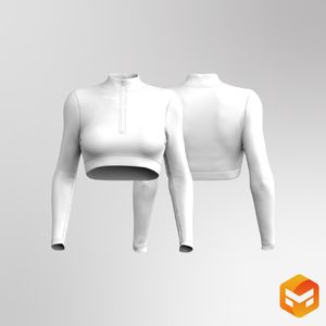 Ladies Stand Collar Half Zip Cropped Long Sleeve Tee 3D Garment