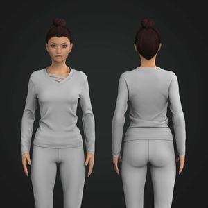 Ladies Strapped V-Shaped Neckline Relaxed Long Sleeve Tee Tech Pack
