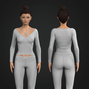 Ladies Strappy Criss Cross Front Fitted Long Sleeve Top Tech Pack