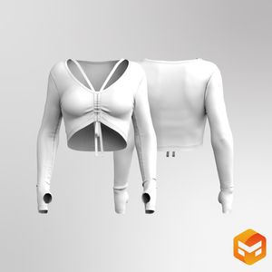 Ladies Strappy Front Ruching Runner Sleeve Crop Top 3D Garment