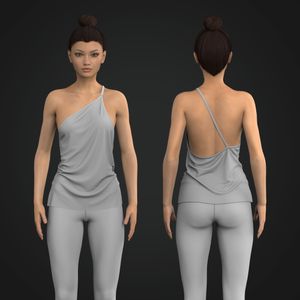 Ladies Strappy One Shoulder Ribbed Relaxed Top Tech Pack