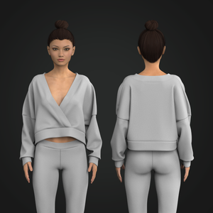 Ladies Surplice Neckline Drop Shoulder Crop Sweater Tech Pack