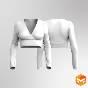 Ladies Surplice Neckline Fitted Long Sleeve Ribbed Top - 3D Garment