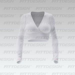 Ladies Surplice Neckline Fitted Long Sleeve Ribbed Top Smart Mockup