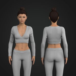 Ladies Surplice Neckline Fitted Long Sleeve Ribbed Top Tech Pack