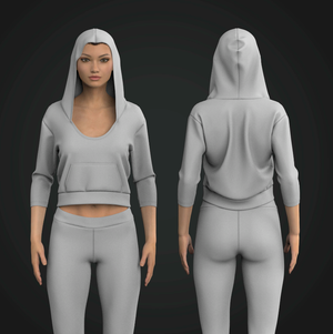 Ladies Three Quarter Sleeve Crop Hoodie Tech Pack
