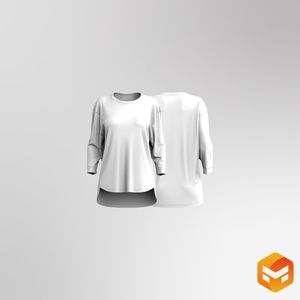Ladies Three Quarter Sleeve Shirttail Bottom Tee 3D Garment