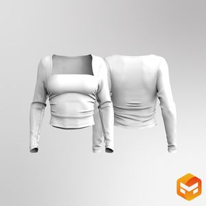 Ladies Trapeze Neckline Ruched Bolero Effect Long Sleeve Tee 3D Garment