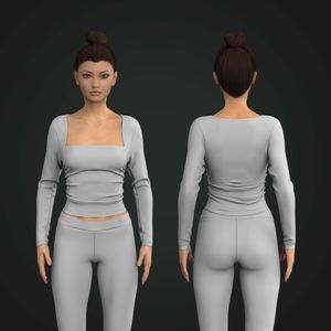 Ladies Trapeze Neckline Ruched Bolero Effect Long Sleeve Tee Tech Pack