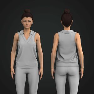 Ladies Turn Down Lapel Collar Relaxed Fit Tank Top Tech Pack