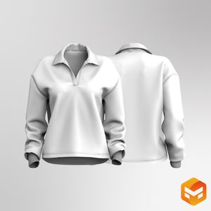 Ladies Turn Down Lapel Collar Relaxed Sweater 3D Garment
