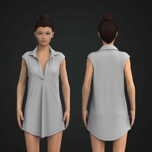 Ladies Turn Down Lapel Collar Sleeveless Dress Tech Pack