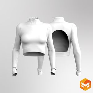 Ladies Turtle Neck Back Cut Out Crop Top 3D Garment