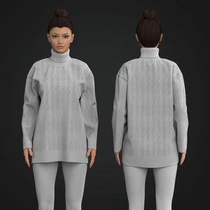 Ladies Turtle Neck Drop Shoulder Oversized Sweater Tech Pack