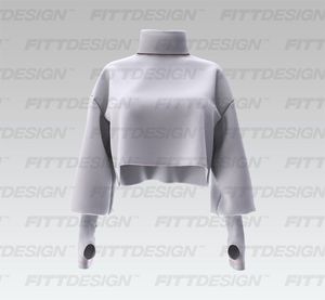Ladies Turtle Neck Extended Runner Sleeve Crop Sweater Smart Mockup
