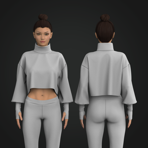 Ladies Turtle Neck Extended Runner Sleeve Crop Sweater Tech Pack