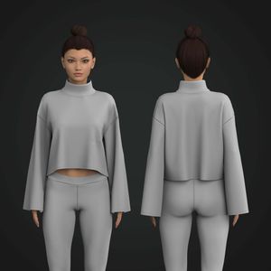 Ladies Turtle Neck Flared Knuckle Length Sleeve Relaxed Sweater Tech Pack