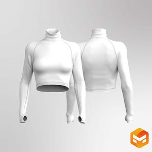 Ladies Turtle Neck Raglan Runner Sleeve Crop Top 3D Garment