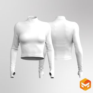 Ladies Turtle Neck Runners Sleeve Crop Top - 3D Garment