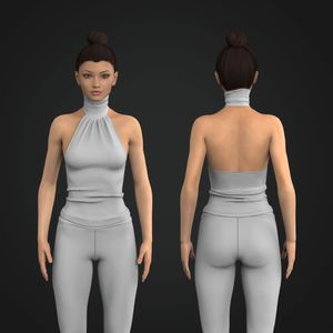 Ladies Turtle Neckline Backless Fitted Top Tech Pack