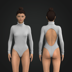 Ladies Turtle Neckline Open Back Long Sleeve Bodysuit Tech Pack