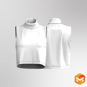 Ladies Turtleneck Oversized Crop Tank Top - 3D Garment