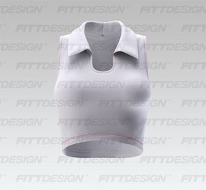 Ladies U-Shaped Turn Down Lapel Collar Crop Tank Top Smart Mockup