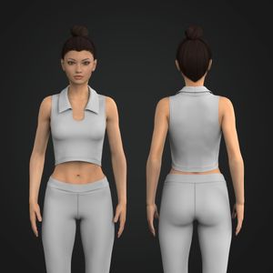 Ladies U-Shaped Turn Down Lapel Collar Crop Tank Top Tech Pack