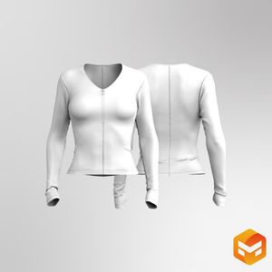 Ladies V-Neck Half Zip Knuckle Length Long Sleeve Tee 3D Garment