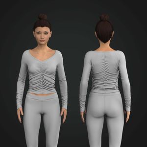 Ladies V-Neck Ruched Knuckle Length Long Sleeve Tech Pack