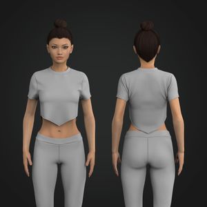 Ladies V-Shaped Bottom Set In Sleeve Crop Top Tech Pack