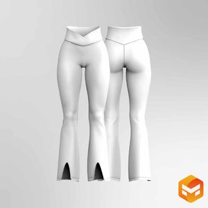 Ladies V-Shaped Cross Over Waistband Bell-Bottom Pants - 3D Garment