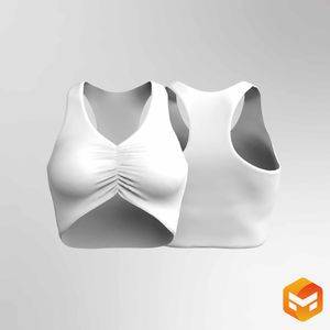 Ladies V-Shaped Front Ruched Neckline Racerback Sports Bra - 3D Garment