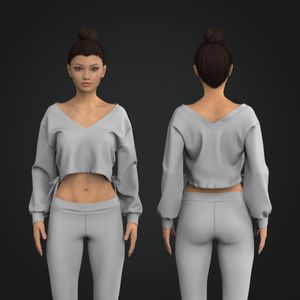 Ladies V-Shaped Neckline Adjustable Bottom Crop Sweater Tech Pack