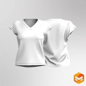 Ladies V-Shaped Neckline Cap Sleeve Relaxed Tee 3D Garment