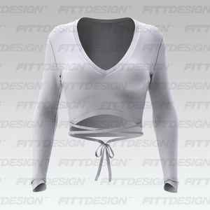 Ladies V-Shaped Neckline Criss Cross Tie Back Long Sleeve Top Smart Mockup