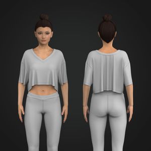 Ladies V-Shaped Neckline Drop Shoulder Oversized Crop Tee Tech Pack