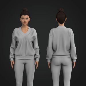 Ladies V-Shaped Neckline Drop Shoulder Relaxed Sweater Tech Pack
