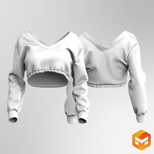Ladies V-Shaped Neckline Elasticated Waistband Crop Sweater - 3D Garment