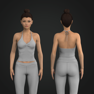 Ladies V-Shaped Neckline Front Ruching Halter Top Tech Pack