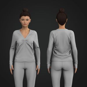 Ladies V-Shaped Neckline Front Ruching Runner Sleeve Top Tech Pack