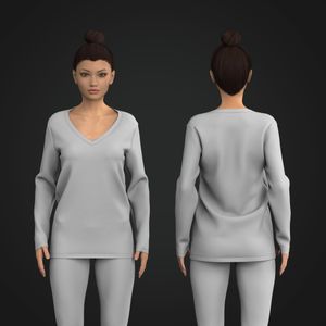 Ladies V-Shaped Neckline Knuckle Length Sleeve Relaxed Tee Tech Pack