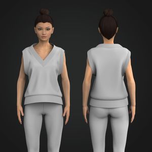 Ladies V-Shaped Neckline Oversized Ribbed Sleeveless Vest Tech Pack