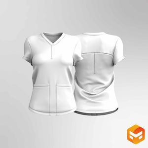 Ladies V-Shaped Neckline Patch Pocket Scrub Tee - 3D Garment