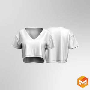 Ladies V-Shaped Neckline Relaxed Crop Tee 3D Garment