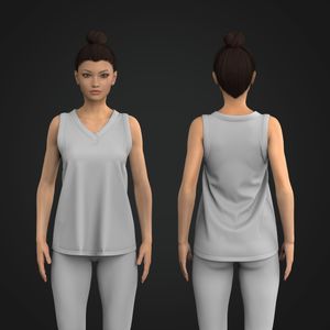 Ladies V-Shaped Neckline Relaxed Scallop Bottom Tank Top Tech Pack