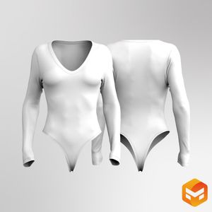 Ladies V-Shaped Neckline Ribbed Knuckle Length Sleeves Bodysuit - 3D Garment
