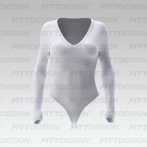Ladies V-Shaped Neckline Ribbed Knuckle Length Sleeves Bodysuit Smart Mockup