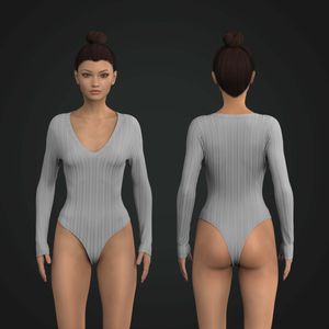 Ladies V-Shaped Neckline Ribbed Knuckle Length Sleeves Bodysuit Tech Pack